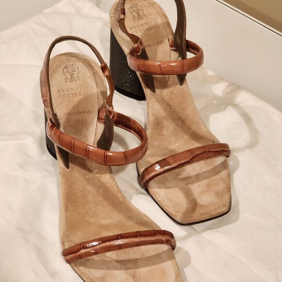 Excellent EU39 Brunello Cucinelli Monili Bead Sandal Croc Embossed - Picture 11 of 12